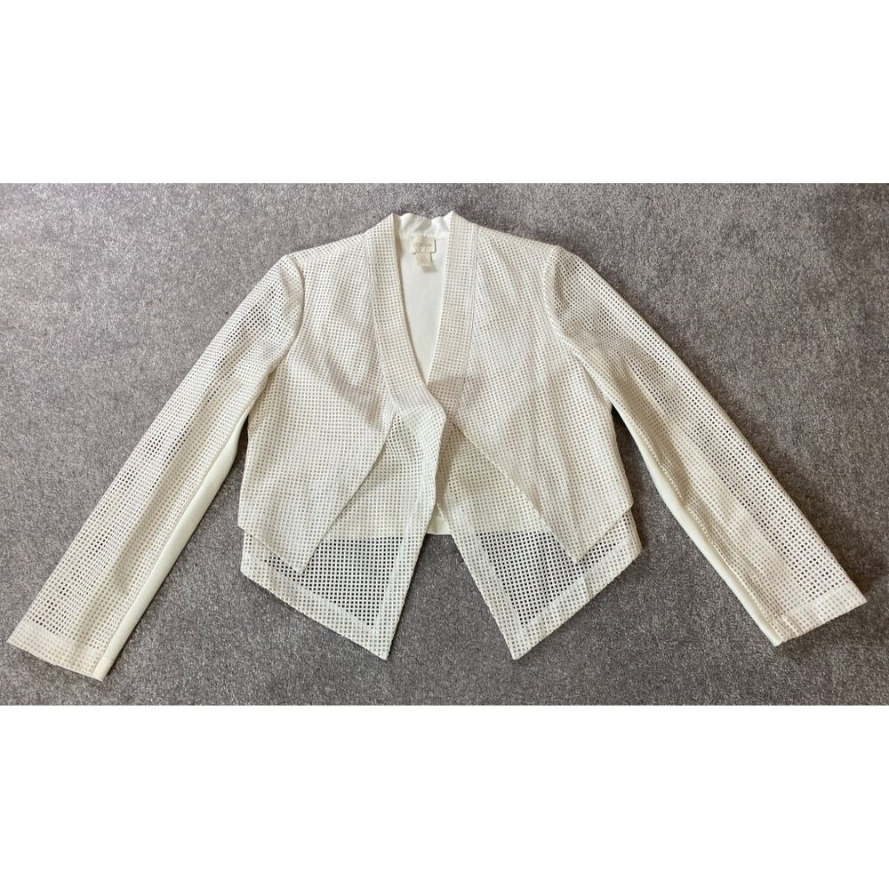 Chicos White Faux Leather Blazer Jacket Mesh Open Front Chicos Size 0 Small